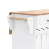 Grande ilha de cozinha com tampo extensível dobrável, 5 rodízios (2 com travão) , 129x46/71x91,5 cm, Branco+Cor natural(m-8)