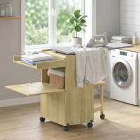 HOMCOM Mobile Asse da Stiro Pieghevole con Porta Ferro e Indumenti con Vano Aperto,154x55x87 cm, Legno Naturale(m-5)
