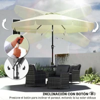 Outsunny Parasol de Jardín de Aluminio Ø266x248,5 cm con Ángulo Ajustable Protección UV50+ Techo de Ventilación y Manivela Beige(m-5)