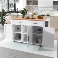 Ilha de cozinha com 5 rodízios, tampo dobrável extensível, 129x46/71x91,5 cm, Branco+Cor natural(m-5)