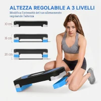 HOMCOM Step Fitness per Aerobica Antiscivolo e Regolabile su 3 Altezze, in PP, 80x31x20 cm, Blu e Nero(m-4)