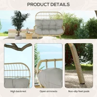 Outsunny Rattansessel Outdoorsessel, wetterbeständig, 126 cm x 72 cm x 126 cm, Natur + Grau(m-6)