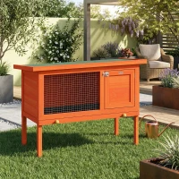 PawHut Clapier Lapin Extérieur en Bois, Toit Ouvrable en Asphalt et Plateau Coulissant, Design Surélevé, 90x45x65cm, Orange(m-2)