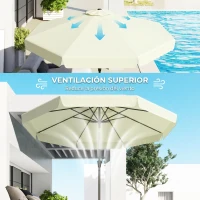 Outsunny Parasol de Jardín de Aluminio Ø266x248,5 cm con Ángulo Ajustable Protección UV50+ Techo de Ventilación y Manivela Beige(m-6)