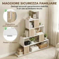 HOMCOM Libreria Moderna a 5 Ripiani con Design a Gradini, 120x22x131.5 cm, Bianco e Legno(m-7)
