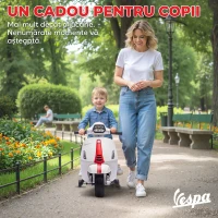 AIYAPLAY Motocicletă Electrică pentru Copii cu Licență Vespa, Baterie Reîncărcabilă 6V, Roți Ajutătoare și Lumini, 2-4 Ani, Albă(m-7)