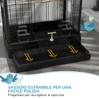 PawHut Gabbia per Uccelli con Vassoio Estraibile e Posatoi, Voliera per Pappagalli, 61x36.5x98cm, Nero(m-4)