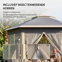 Outsunny Paviljoen 4x4 tuinpaviljoen zeshoekig opvouwbaar met draagtas dubbel dak beige+ kaki(m-6)