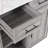 Grande ilha de cozinha com 3 gavetas, portas de arrumação, prateleiras ajustáveis e suporte para toalhas, 139x46/71x91,5 cm, Cinzento(m-9)