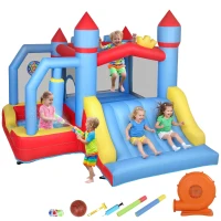 AIYAPLAY Château gonflable 5 en 1 avec souffleur, parc aquatique structure gonflable, toboggans, trampoline, multicolore(m-12)