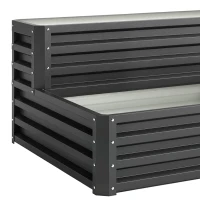 Outsunny 2 Tier Raised Garden Bed, Galvanised Planter Box with Open Bottom for Vegetables Flowers Herbs, 120x101x58cm, Dark Grey(m-11)