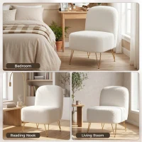 HOMCOM Fauteuil Salon Sans Accoudoirs, Fauteuil d'Appoint Rembourré en Tissu Bouclette, Coussin Épais, Assise Large, Blanc(m-8)