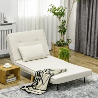 HOMCOM Sillón Cama Individual 3 en 1 Sofá Cama Plegable con Respaldo Ajustable y Cojín para Sala Dormitorio 90x78x79 cm Crema(m-10)