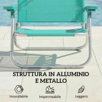 Outsunny Sedia da spiaggia pieghevole a 6 posizioni con tendalino, 62x68x79 cm, Turchese(m-8)