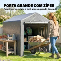 Outsunny Abrigo para Ferramentas Bicicletas e Motos 1,6x2,2x1,7 cm Garagem Portátil com 2 Habitações Cinza Claro(m-6)