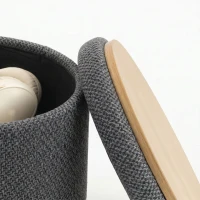 HOMCOM Storage Sitting Bench with Lid, Round Storage Ottoman with Rubberwood Legs, Dark Grey(m-10)
