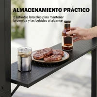 Outsunny Pérgola de Barbacoa 246x149x230 cm de Aluminio Gazebo Cenador con 2 Estantes para Jardín Patio Terraza Fiestas Protección Solar Negro(m-5)