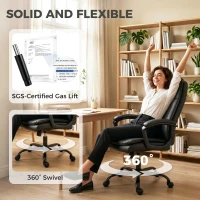 HOMCOM Chaise bureau ergonomique, fauteuil de bureau en PU, hauteur réglable, fonction bascule, pivotante 360°, noir(m-9)