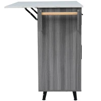 Grande ilha de cozinha com tampo extensível dobrável, 5 rodízios (2 com travão) , 129x46/71x91,5 cm, Cinzento(m-11)
