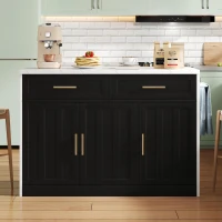 Ilha de cozinha com balcão de bar, com 2 gavetas e 3 portas, puxadores metálicos, suporte para toalhas, 120x60x91 cm, Preto(m-2)