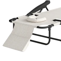 Outsunny Chaise longue de jardin pliante dossier réglable sur 4 niveaux, trou de lecture et appui-tête 72 x 194 x 89 cm crème(m-13)