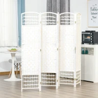 HOMCOM Biombo de 6 Paineis Separador de Ambientes Dobrável 242x170cm Divisória de Habitações de Fibra de Papel Branco(m-10)