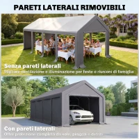 Outsunny Garage Auto per Esterno con Porte a Cerniera e Pannelli Removibili 8x4 m, Grigio Scuro(m-7)