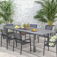 Outsunny Mesa de Comedor Exterior Mesa de Terraza para 6 -8 Personas con Marco de Aluminio 180/240x94x73 cm Gris Oscuro(m-10)