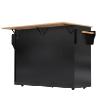 Carrinho de serviço com tampo de mesa dobrável, 2 gavetas e portas duplas, 136x46/71x91,5 cm, Preto+Cor natural(m-13)