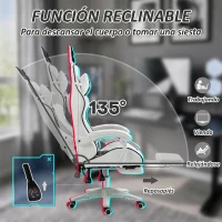 Vinsetto Silla Gaming Profesional de Cuero PU con Altura Ajustable Inclinable 135° Reposacabezas 65x63x136-142 cm Negro y Blanco(m-6)