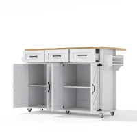 Ilha de cozinha com bancada rebatível, 4 portas, 3 gavetas, suportes duplos para toalhas, design estilo celeiro, 140x43/70x90,5 cm, Branco+Cor natural(m-1)