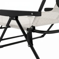 Outsunny Chaise longue de jardin pliante dossier réglable sur 4 niveaux, trou de lecture et appui-tête 72 x 194 x 89 cm crème(m-11)