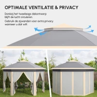 Outsunny Paviljoen 4x4 tuinpaviljoen zeshoekig opvouwbaar met draagtas dubbel dak beige+ kaki(m-7)