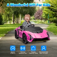 AIYAPLAY Macchina Elettrica Bambini 3-6 Anni 12V, Lamborghini Autentica con 2 Motori, Porta a Forbice e Sospensioni, Rosa(m-7)