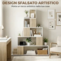 HOMCOM Libreria Moderna a 5 Ripiani con Design a Gradini, 120x22x131.5 cm, Bianco e Legno(m-4)