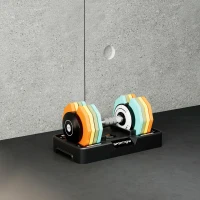 SPORTNOW Haltère réglable 5 à 25 kg avec base de rangement 5 niveaux de poids, poignée antidérapante disques d'haltères octogones(m-2)