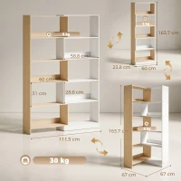 HOMCOM Libreria Angolare a 5 Ripiani dal Design Modulabile e Salvaspazio, in Legno, 67x67x163.7 cm, Multicolore(m-3)