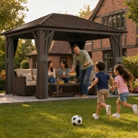 Outsunny 3.6 x 3 m Aluminium Hardtop Gazebo, with Accessories - Dark Grey(m-2)