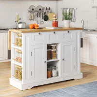 Ilha de cozinha móvel com tampo dobrável, três gavetas e dois compartimentos de armário, 132x40/70x87 cm, Branco(m-6)