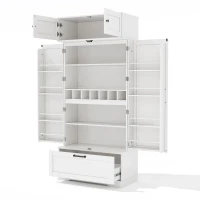 Armário de cozinha independente com suporte para vinhos, prateleiras ajustáveis e portas de abrir, 80x40x180 cm, Branco(m-1)