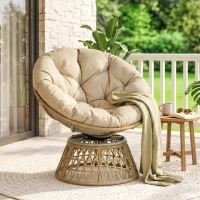 Outsunny Sillón Papasan Giratorio de Ratán Sintético con Cojín Carga 120 kg para Exterior Jardín Terraza 85x70x82 cm Amarillo(m-2)
