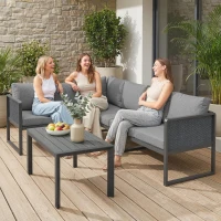 Outsunny Salotto da Giardino 6pz Modulabile con 3 Divanetti 2 Posti e Tavolino Basso, in Metallo e Legno Grigio(m-10)