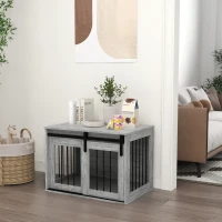 PawHut Cage caisse pour chien animaux intérieur porte coulissante, métal effet bois, dim. 57H x 80L x 54l cm(m-2)