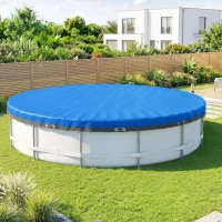 Outsunny Bâche de Piscine Ronde 550 cm Anti-Poussière et Imperméable avec Corde pour Piscines Hors Sol de 520-530 cm, Bleu(m-2)