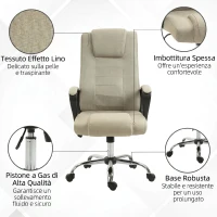 Vinsetto Sedia da Ufficio Ergonomica Inclinabile Girevole in Tessuto Effetto Lino con Poggiatesta, Beige(m-7)