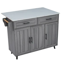 Grande ilha de cozinha com tampo extensível dobrável, 5 rodízios (2 com travão) , 129x46/71x91,5 cm, Cinzento(m-8)