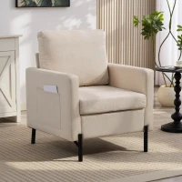 HOMCOM Fauteuil de salon, canapé 1 place rembourré avec accoudoirs, assise large et pieds en acier, 73 x 77 x 87 cm, beige(m-2)