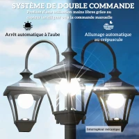 Outsunny Lampadaire Extérieur sur Pied à 3 Têtes avec Bac à Fleurs, Capteur Automatique Crépuscule à L'aube, 52x52x185cm, Noir(m-5)
