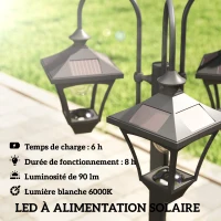 Outsunny Lampadaire Extérieur sur Pied à 3 Têtes avec Bac à Fleurs, Capteur Automatique Crépuscule à L'aube, 52x52x185cm, Noir(m-4)