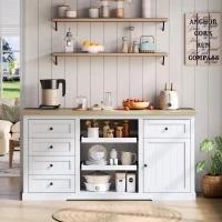 Ilha de cozinha com tampo extensível dobrável, 5 gavetas e 2 prateleiras extraíveis, 150x45/65x75,5 cm, Branco(m-4)